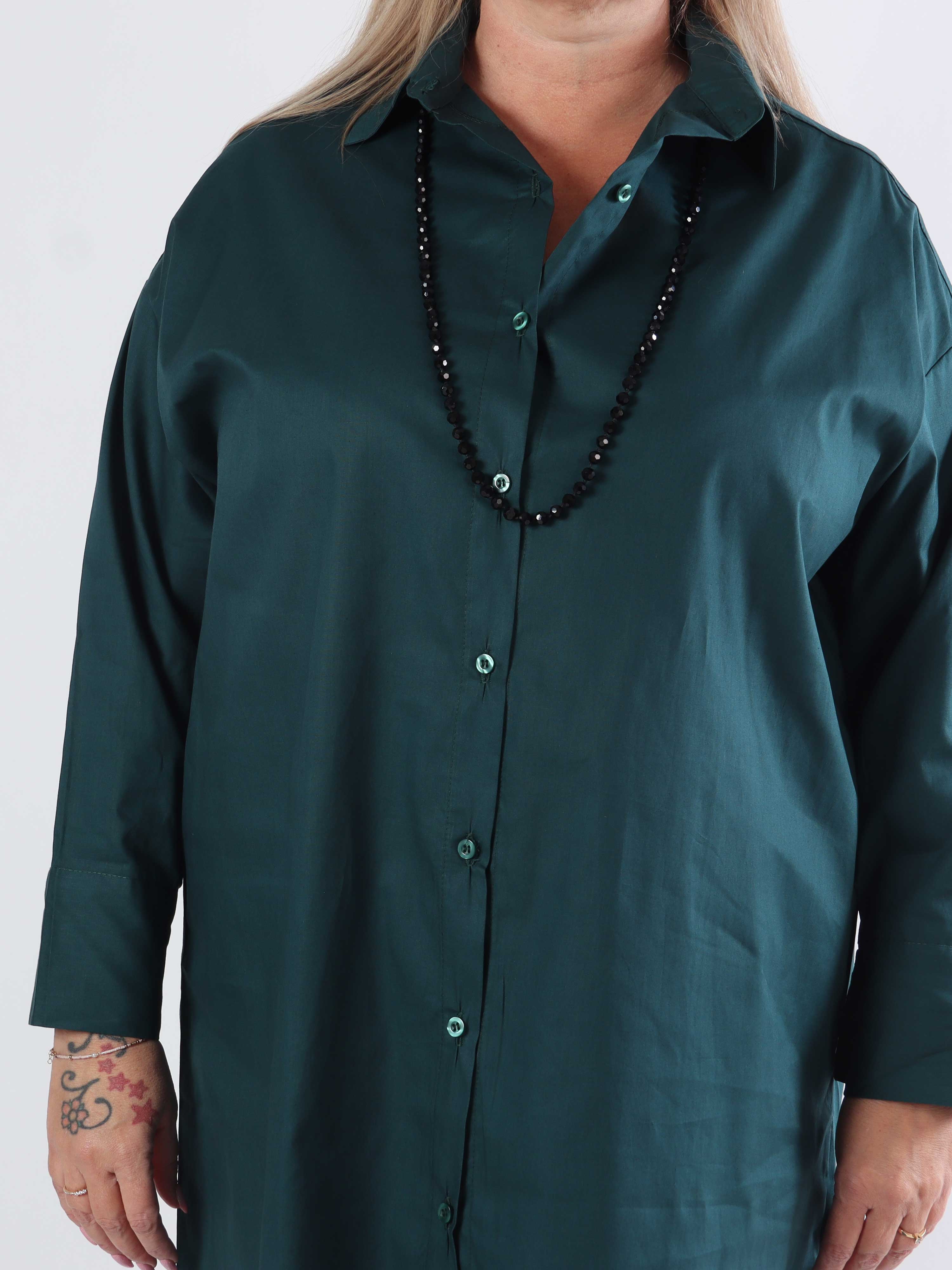 Ceylan - Lång skjortklänning i enfärgad bomull i plusstorlek